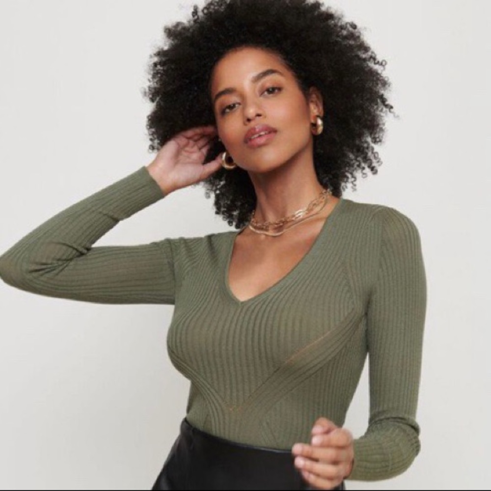 *SOLD* Olive green knit Long sleeve with stitch detail